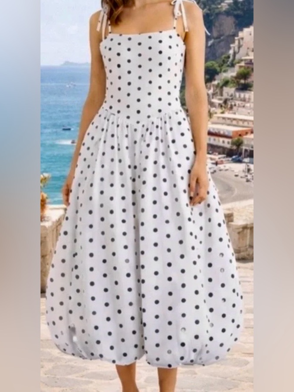 White Polka Dot Tie-Strap Maxi Dress